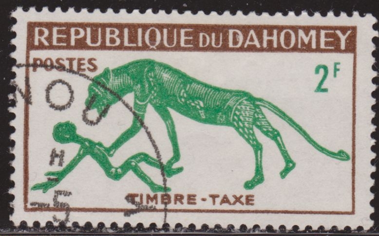 Dahomey 1963 Scott J30 Sello º Panther and Man 2Fr Taxe